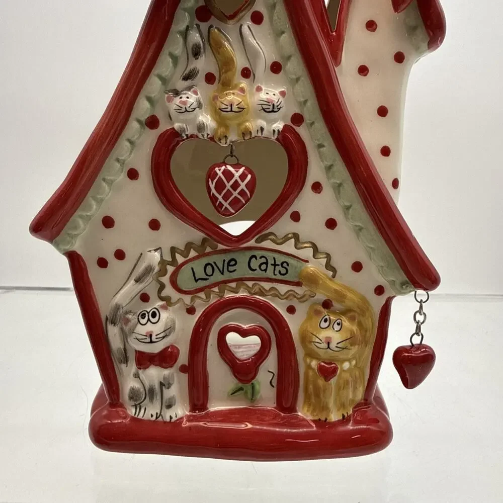 Blue Sky Clayworks “ Love Cats” Valentine Tea Light Cottage